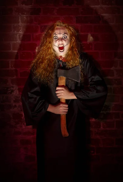 Witch on brick background — Stock Photo, Image