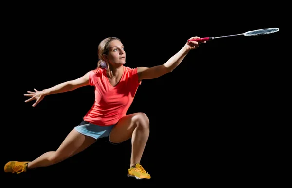 若い女性バドミントン選手 (羽根なしバージョン) — ストック写真