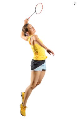 Genç kadın badminton oyuncu izole