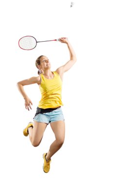 Genç kadın badminton oyuncu izole