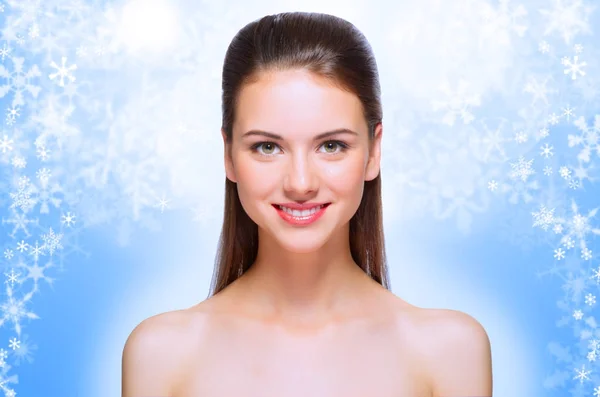Healthy girl on winter background — Stock Photo, Image