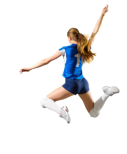 Жінка-волейболістка ізольована (без м'яча і сітки ver — стокове фото