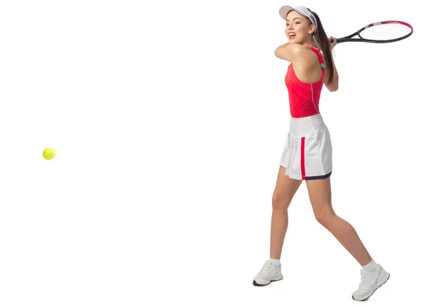 Жінка тенісистка ізольована (з кульковою версією ) — стокове фото