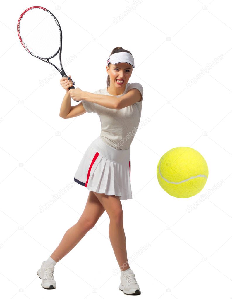 Woman tennis player isolated (with ball version)