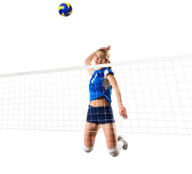 İzole kadın voleybolcu (yorum ile net ve topu)