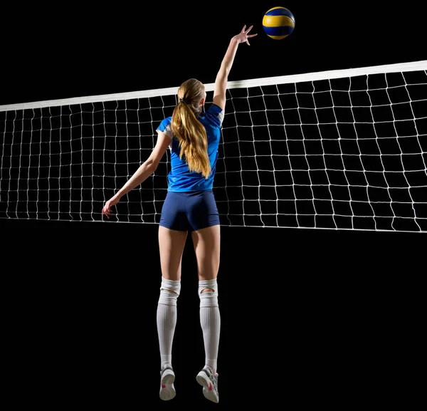 Mulher jogador de voleibol isolado (versão com rede e bola ) — Fotografia de Stock