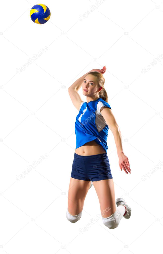 Woman volleyball player isolated (version with ball)