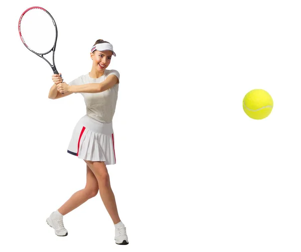 Meisje tennisser geïsoleerd (met bal ver) — Stockfoto