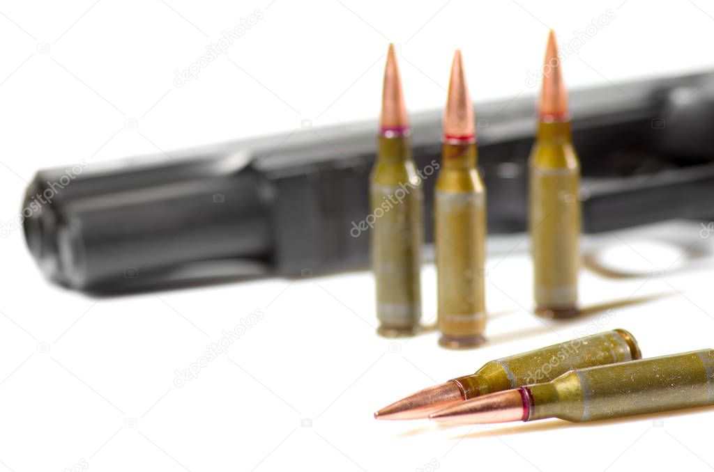 Ammunition cartridges on white