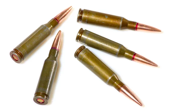 Ammunition cartridges on white — Stock Photo, Image