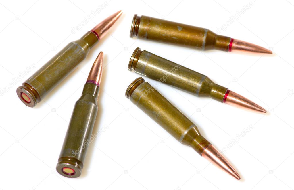 Ammunition cartridges on white