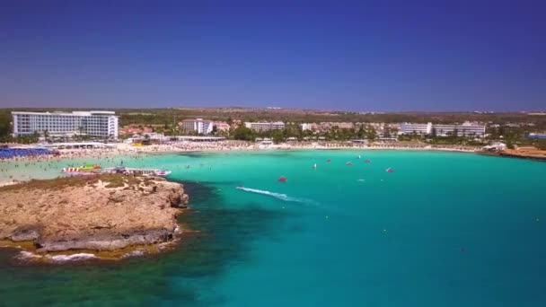 Nissi Beach Aya Faba Cyprus Aerial — стоковое видео