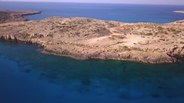 Modrá Laguna Cavo Greko Kyperské Anténě — Stock video
