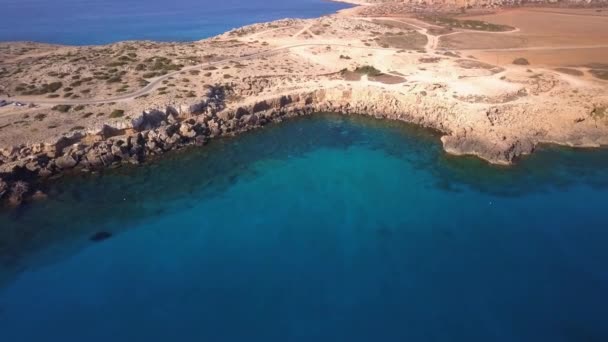 Laguna Azul Cavo Greko Chipre Aérea — Vídeo de stock