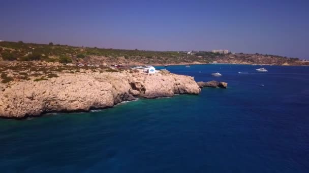 Modrá Laguna Cavo Greko Kyperské Anténě — Stock video