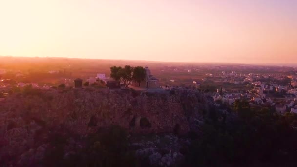 Ilya Kerk Protaras Cyprus Antenne Bij Zonsondergang — Stockvideo