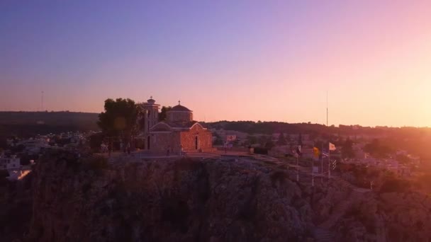 Ilya Kirche Protaras Zypern Antenne Bei Sonnenuntergang — Stockvideo