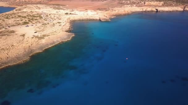 Blue Lagoon Cavo Greko Cyprus Aerial — Stock Video