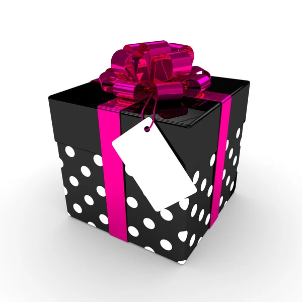 3d renderizado de caja de regalo con etiqueta aislada sobre blanco —  Fotos de Stock