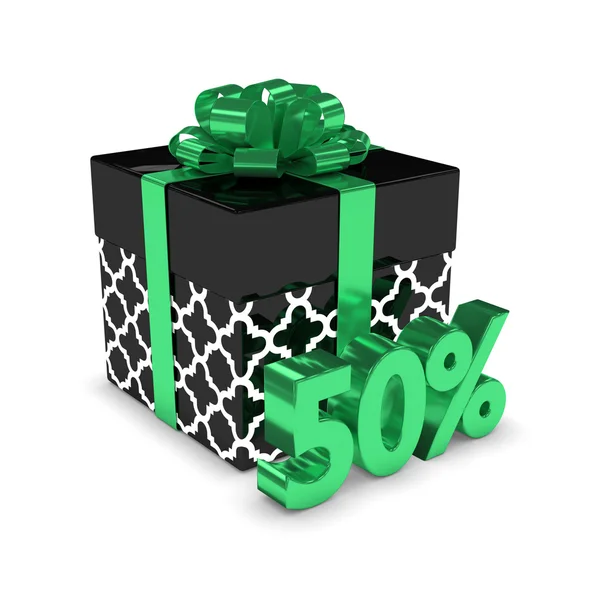 3d rendering of gift box with 50% discount isolated over white — Stock Photo, Image