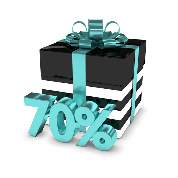 3d rendering of gift box with 70% discount isolated over white — Stock Photo, Image