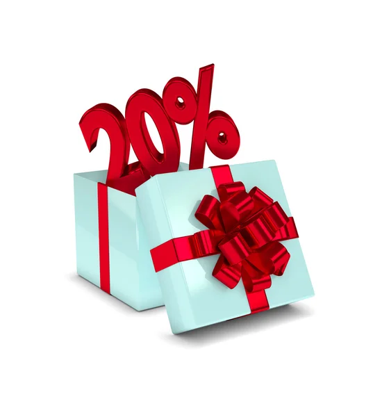 3d representación de caja de regalo con 20% descuento aislado sobre blanco —  Fotos de Stock
