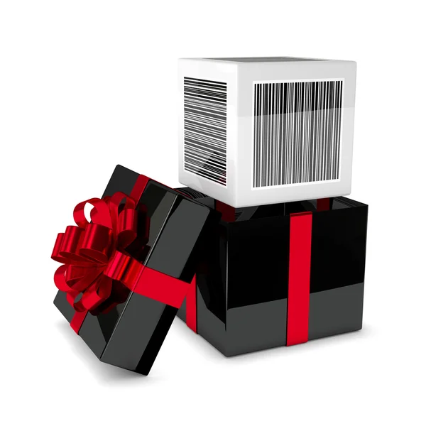 3d rendering of gift box with discount bar code isolated over wh — Stock Photo, Image