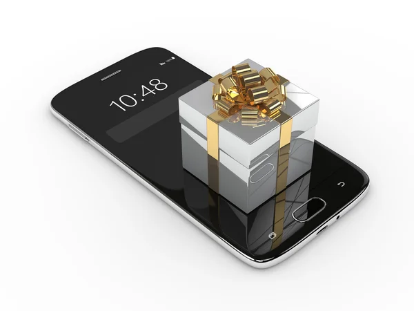 3D-rendering van smartphone met luxe-geschenketui geïsoleerd over Wit — Stockfoto