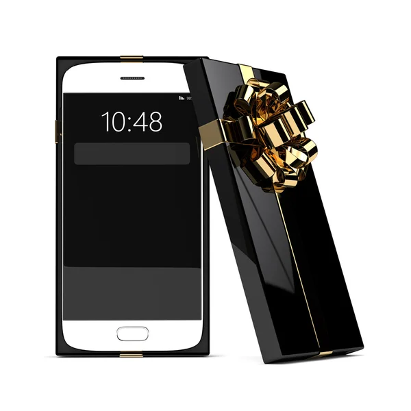 Rendering 3d di smartphone in confezione regalo isolata su bianco — Foto Stock
