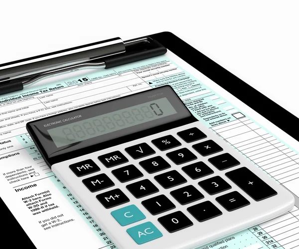 3d rendering of individual income tax return form and calculator — Stock Photo, Image