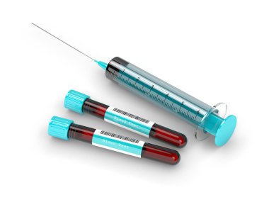 3D rendering of test tube blood sample and syringe clipart