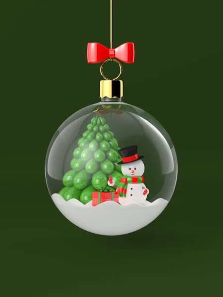 3d rendering of snowman in a glass christmas bauble — Stock Photo, Image