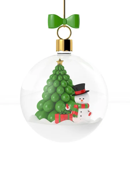 3d renderização de boneco de neve em uma taça de Natal de vidro sobre branco — Fotografia de Stock