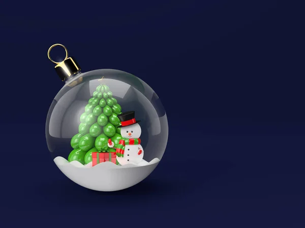 3D рендеринг снеговика в стеклянной рождественской безделушке — стоковое фото