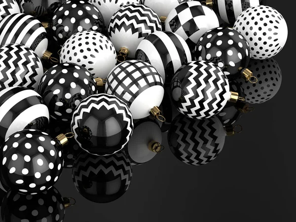 3D рендеринг рождественских безделушек на черном фоне — стоковое фото