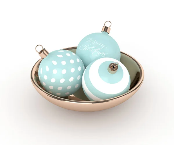 3d rendering of christmas turquoise baubles in bowl — Stock Photo, Image