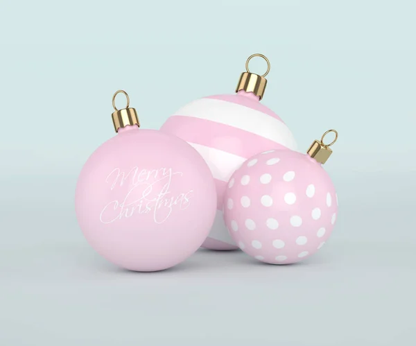 3D-rendering van tpink kerstballen op pastel achtergrond — Stockfoto