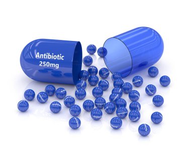 antibiyotik hap granülleri üzerine beyaz ile 3D render