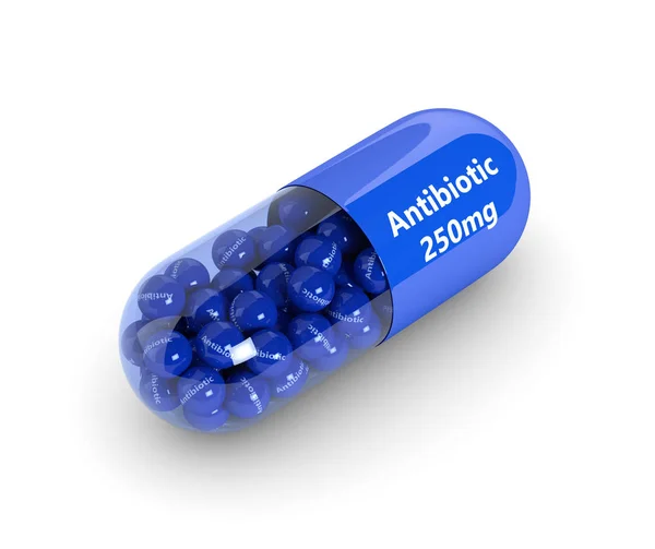 3d rendering of antibiotic pill with granules isolated over whit — Stock Photo, Image