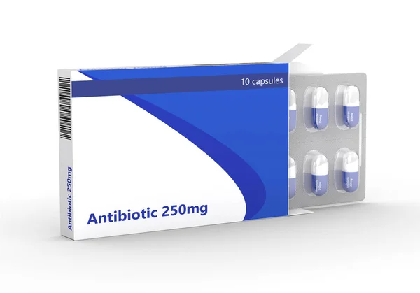 3D visszaadás-ból antibiotikum tablettát buborékfóliában, elszigetelt, felett w — Stock Fotó