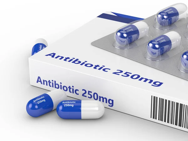 3d rendering of antibiotic pills in blister pack isolated over w — Stock Photo, Image