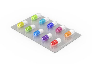 takviyeleri hapları blister içinde izole paketi içinde 3D render 