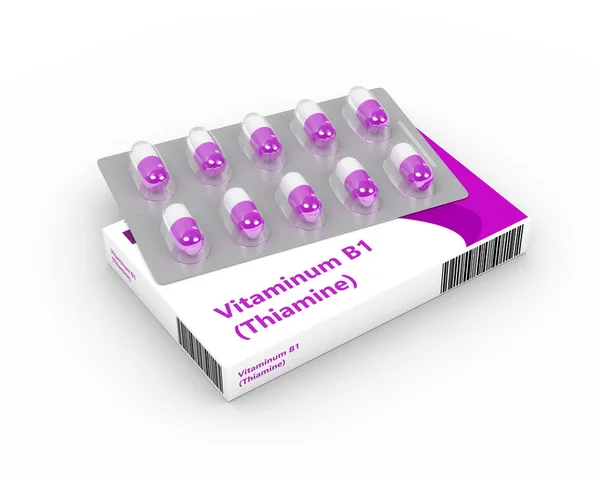 3d rendering of B1 vitamin pills in blister pack — Stock Photo, Image