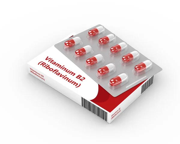 3d rendering of B2 vitamin pills in blister pack — Stock Photo, Image