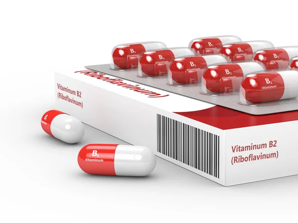 Rendering 3d di pillole vitaminiche B2 in blister — Foto Stock