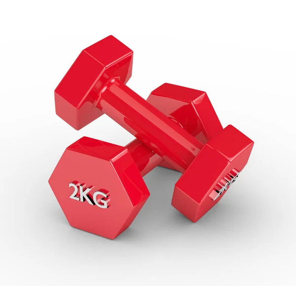 3d rendering of two red dumbbells over white — Stock Photo, Image