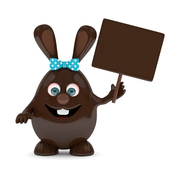 3d representación de conejito de chocolate de Pascua con tablero —  Fotos de Stock