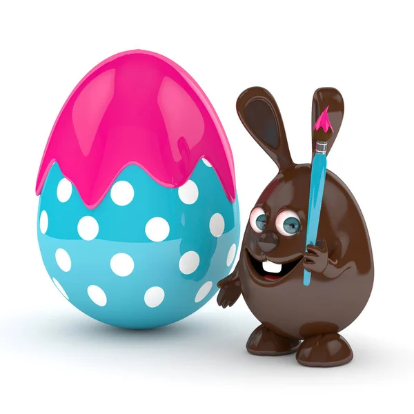 3d rendering of Easter chocolate bunny with eggs — Stock Photo, Image