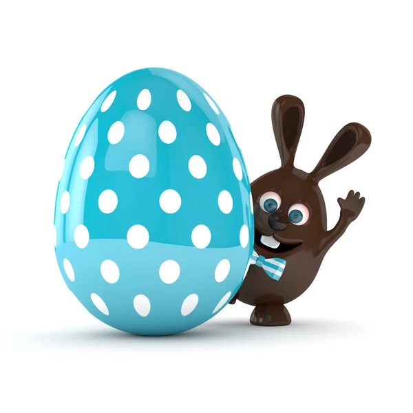 3d rendu de lapin de chocolat de Pâques avec oeuf — Photo