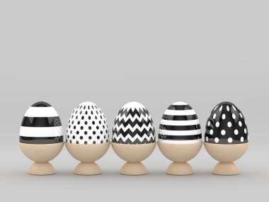 Paskalya yumurtaları ahşap yumurta sahipleri içinde 3D render